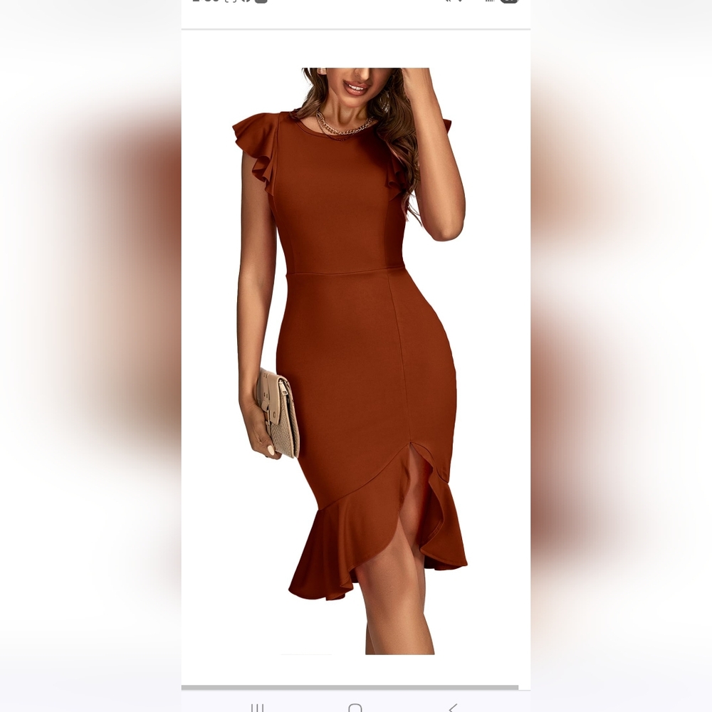 OPOIPIN Chic Asymmetrical Rust Short Party Dress With Flutter Sleeves Size Small